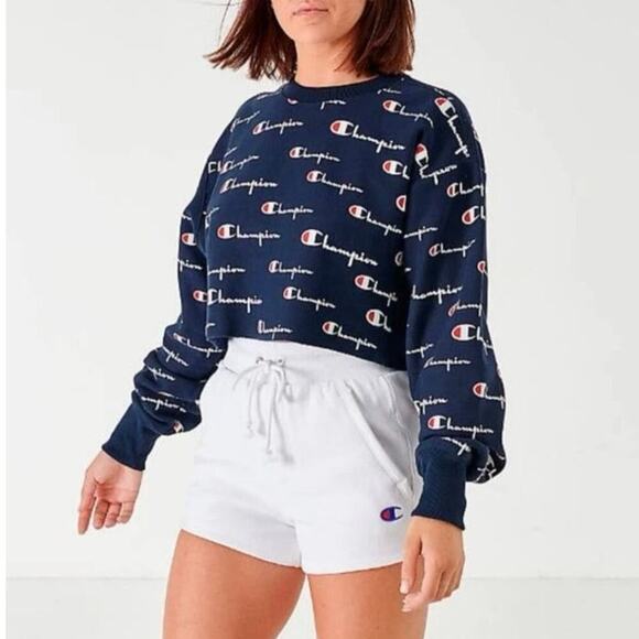 Champion Reverse Weave Cropped Sweatshirt Long Sleeve Logo Print Size Small - Picture 4 of 4